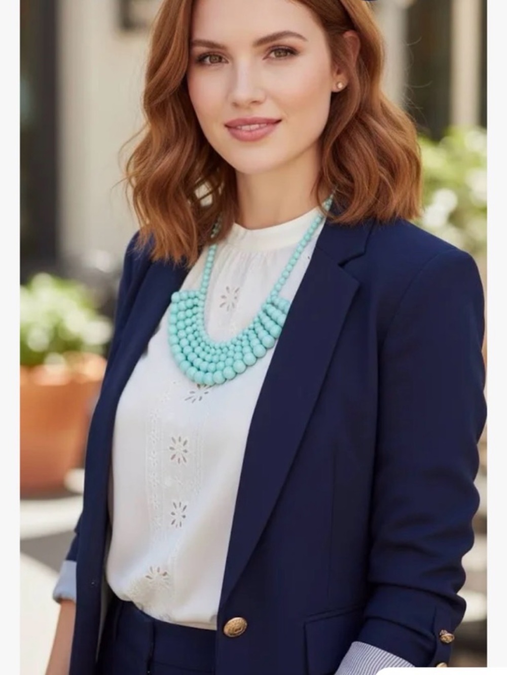 J. Crew Layered Aqua Turquoise Bead Statement Necklace